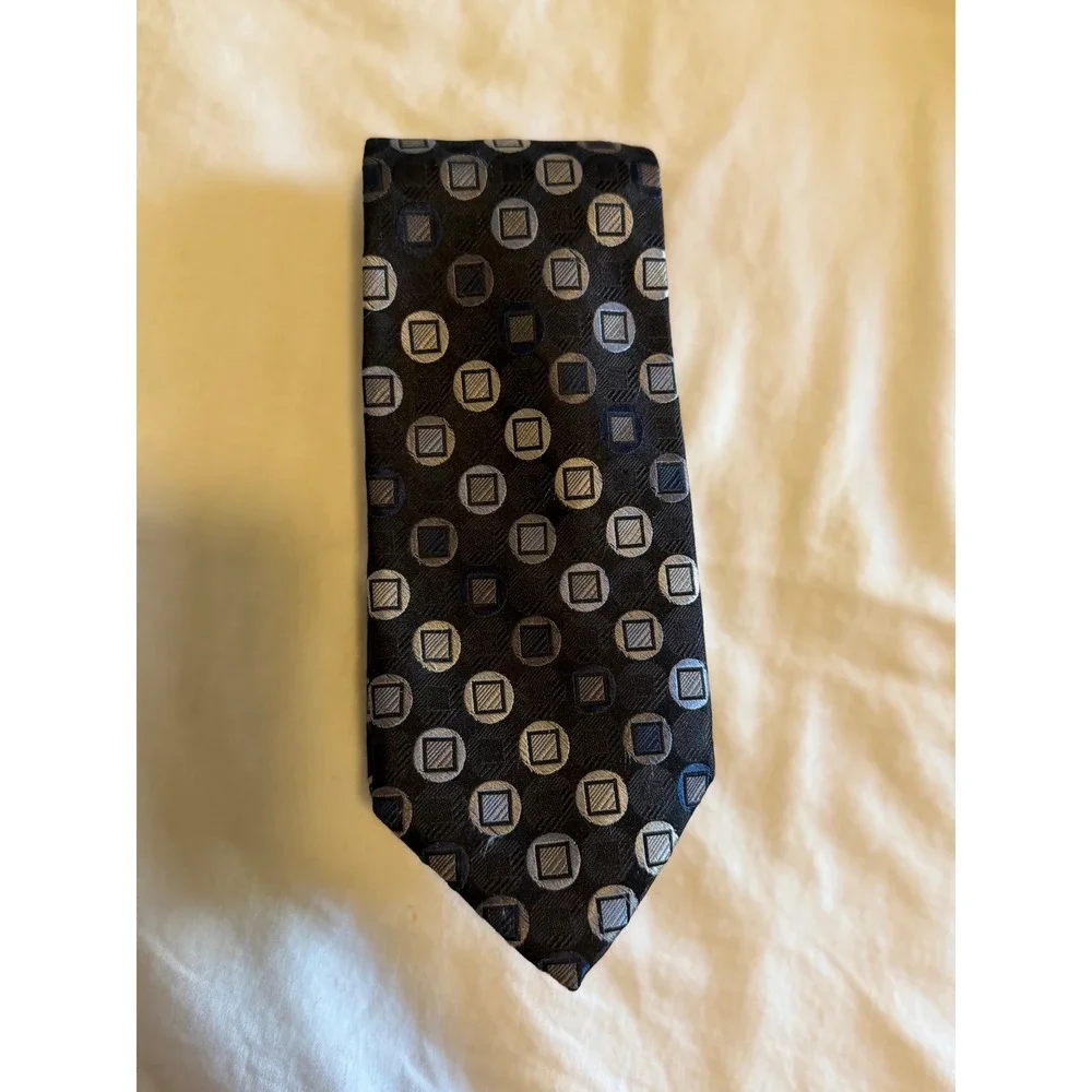Michael Kors Mens Silk Necktie Black Silver Blue Geometric Tie‎ Gentleman